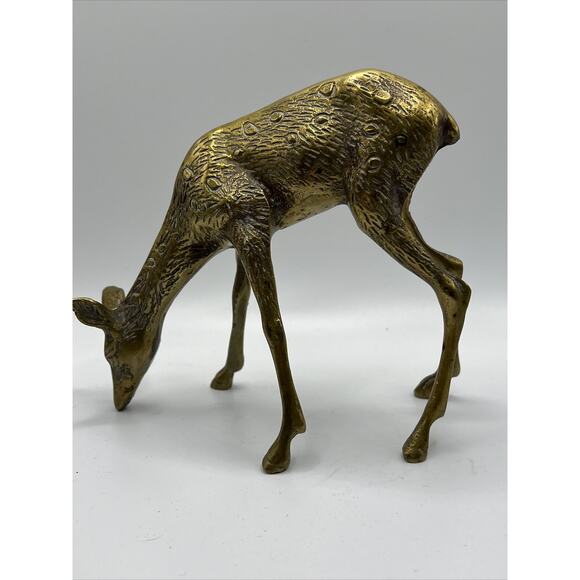 Ornate Brass 7” Deer Buck 5” Doe Set Of 2 Figurines Patina - Picture 9 of 16